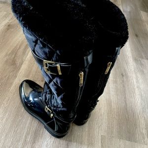 Guess knee-quilted rubber low heel rain boots